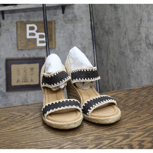 NWT Easy Spirit Womens Ariella Espadrille Wedge Sandals Black / Natural Brown 7M - Picture 8 of 12